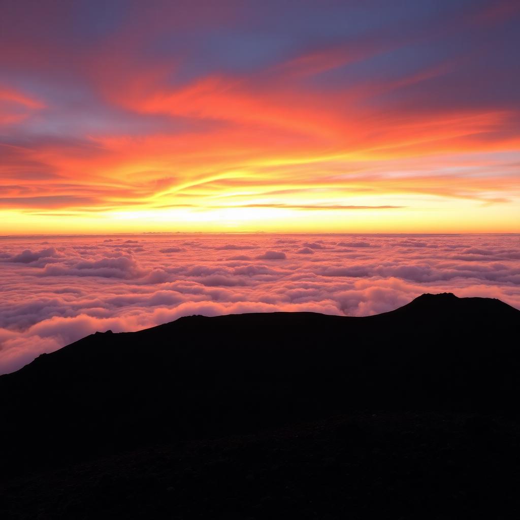 Sunrise above the clouds at the Haleakala summit